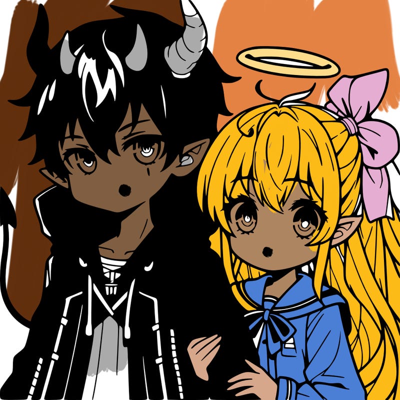 anime devil boy with anime girl