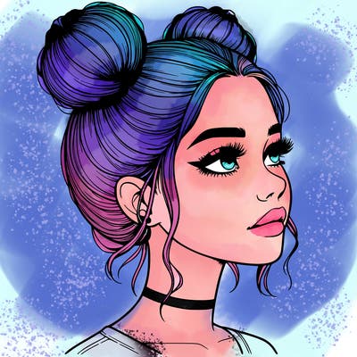 realistic girl with buns on the top of her head