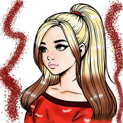 realistic girl with a high ponytail