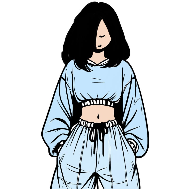 realistic girl faceless with baggy pants and a crop top