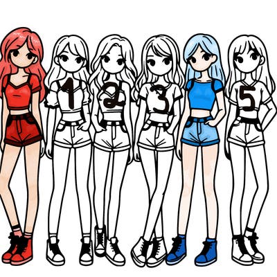 a group of girls wearing crop tops and shorts