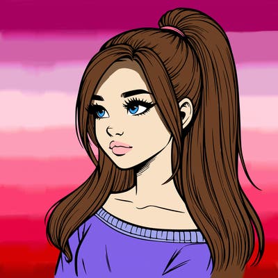 realistic girl with a high ponytail