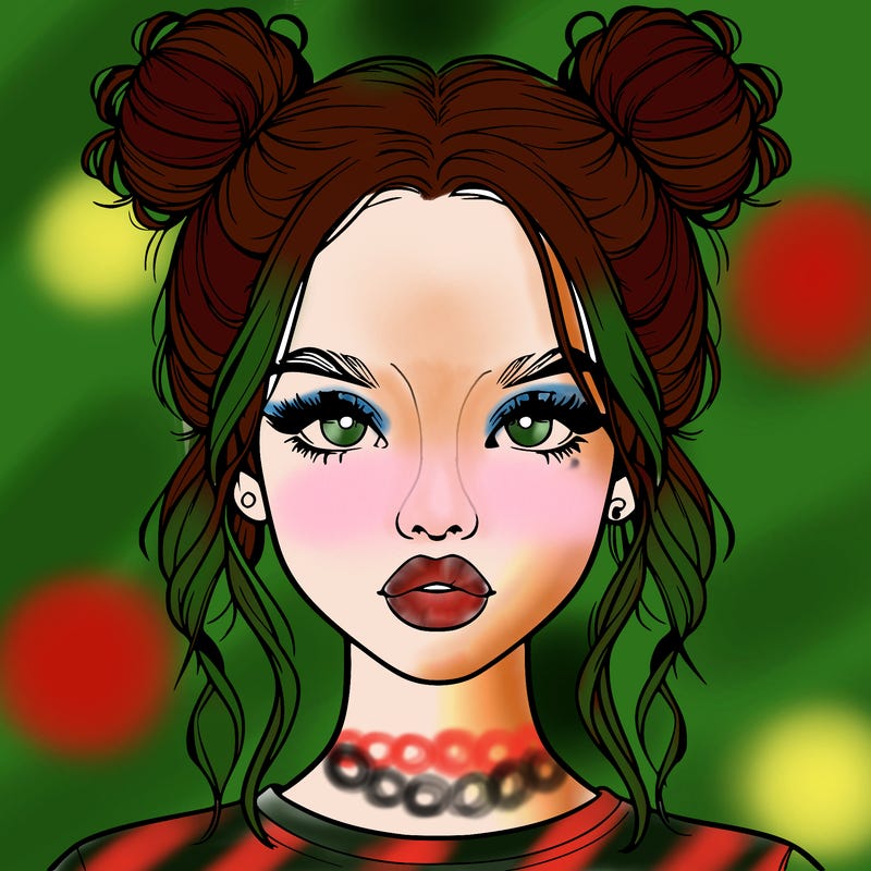 realistic girl with two buns in hair and lips
