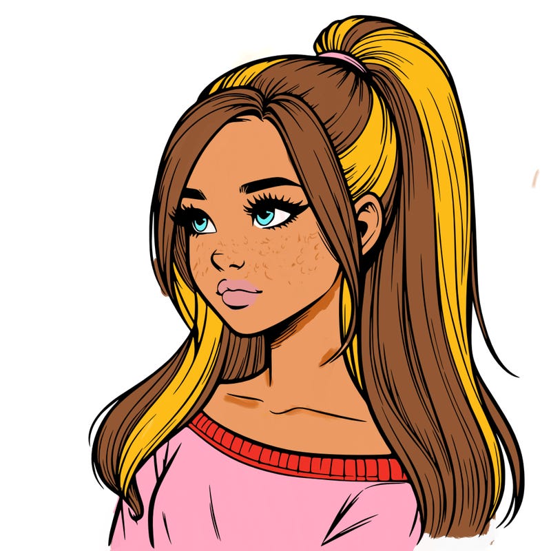 realistic girl with a high ponytail