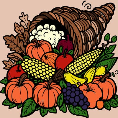 a cornucopia spilling out autumn fruit%2c vegetable