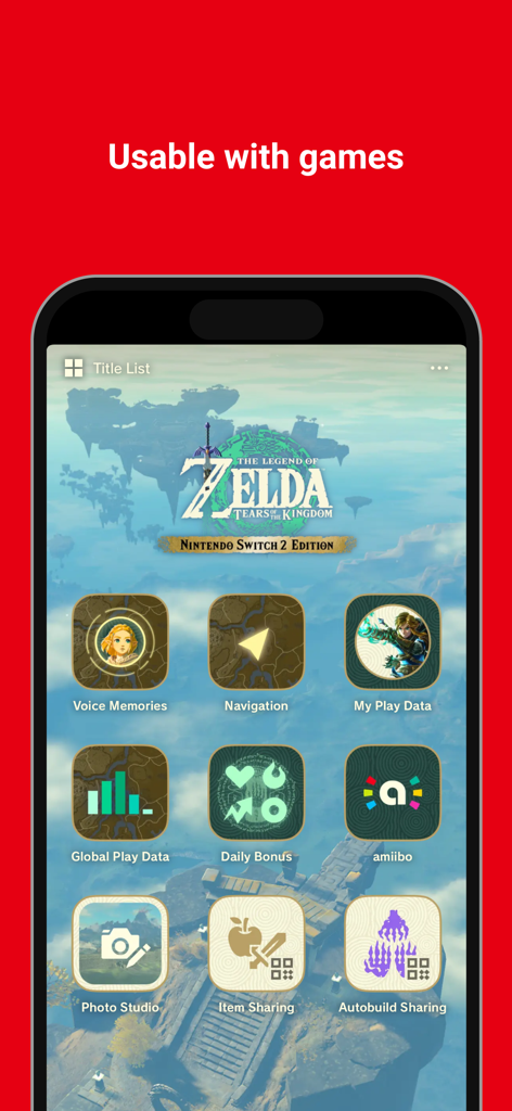 Nintendo Switch App - Nintendo Switch App interface displaying game specific services for Zelda Tears of the Kingdom
