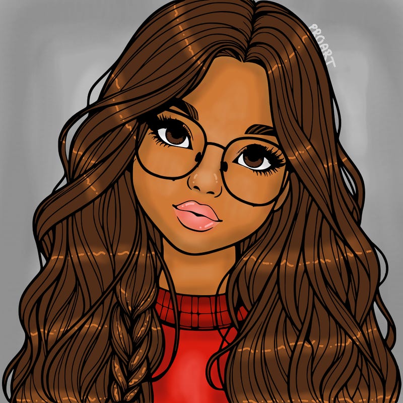 girl with long hair and freckles and glasses realistic