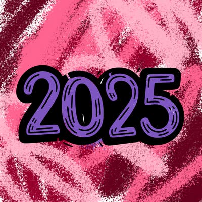 one line scrawled numbers sketch design “2025”