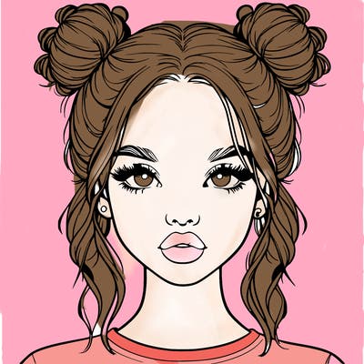 realistic girl with two buns in hair and lips