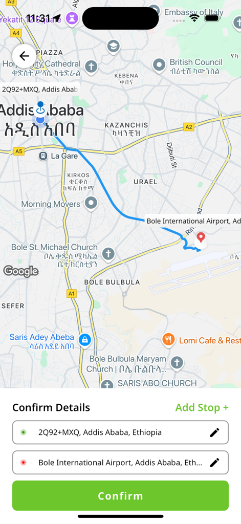 Interface do aplicativo Lift para confirmar os detalhes da corrida com mapa da rota