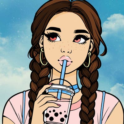 realistic girl with braided hair drinking boba