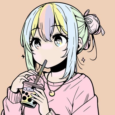 manga character drinking boba