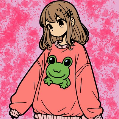 girl wearing frogging sweatshirt