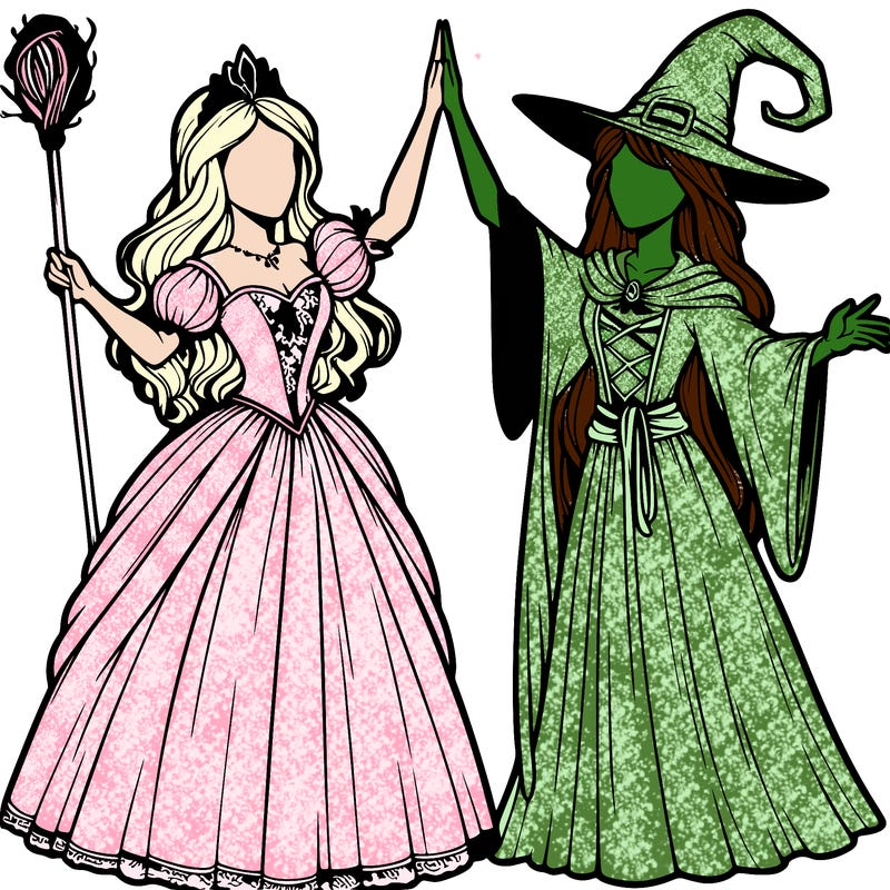 detailed realistic split of a princess and a witch