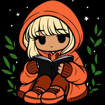 girl in oversized hoodie reading a book