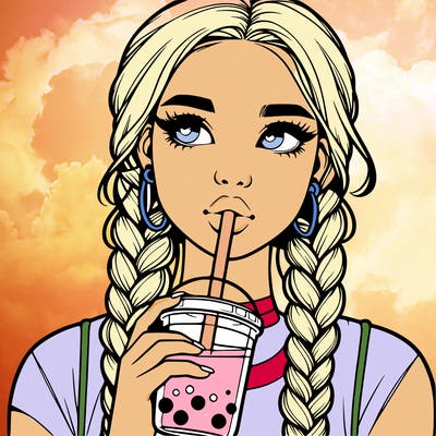 realistic girl with braided hair drinking boba
