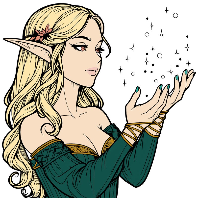 realistic elf girl doing magic