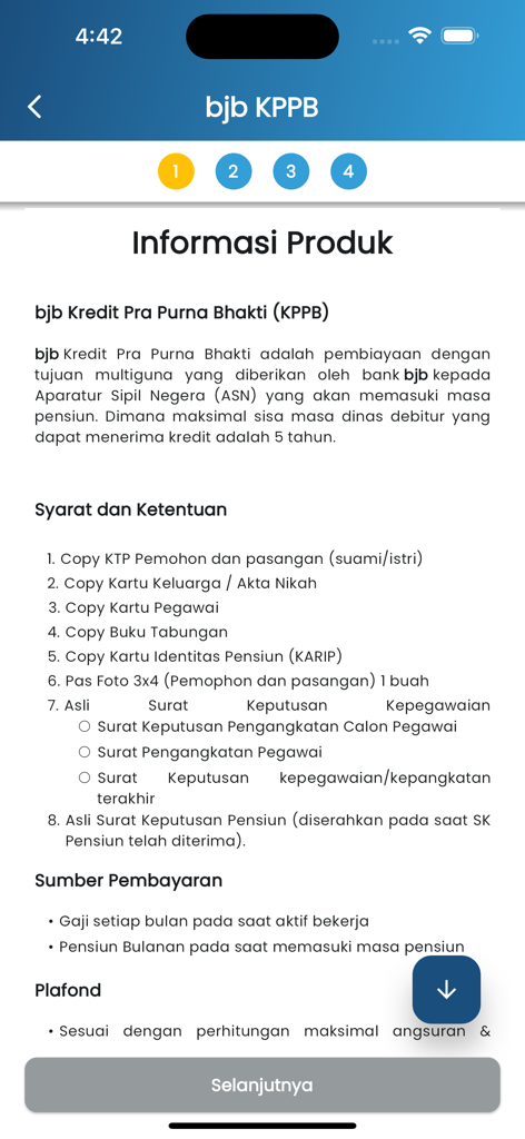 bjb DigiLoan app screen showing terms and conditions for the bjb Kredit Pra Purna Bhakti KPPB loan