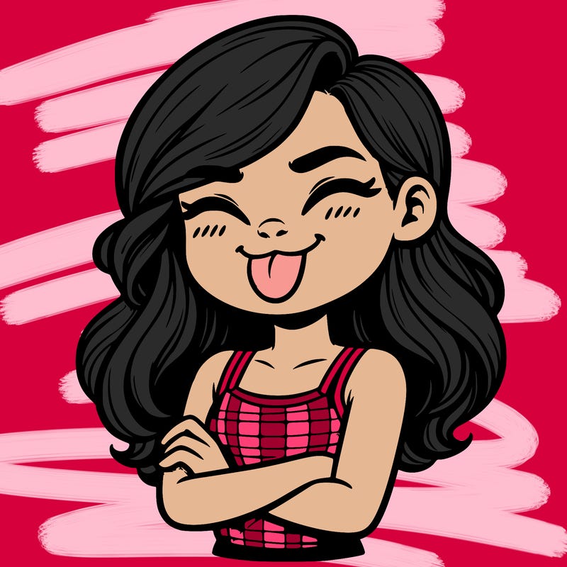 realistic girl crossing her arms and wearing a tank top with her tongue held out she has long hair