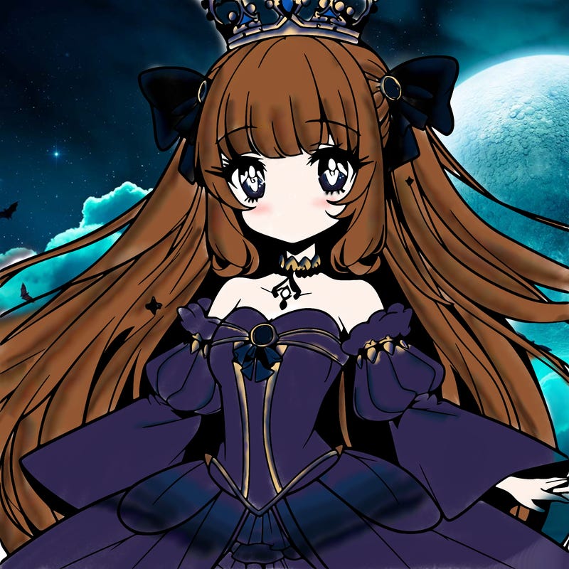 anime girl with a crown and a big dress