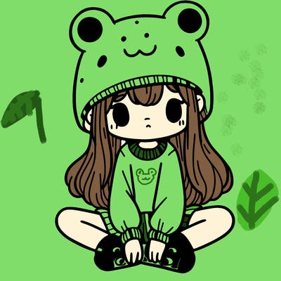 a girl wearing a frog hat and some frog socks