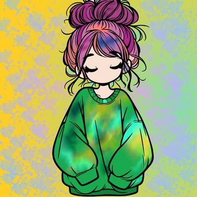 girl with baggy sweatshirt and messy bun