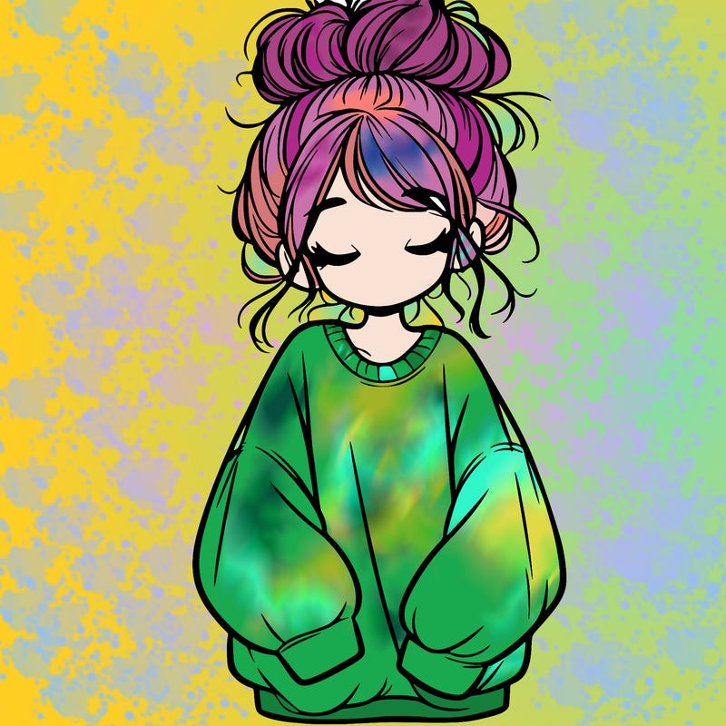 girl with baggy sweatshirt and messy bun