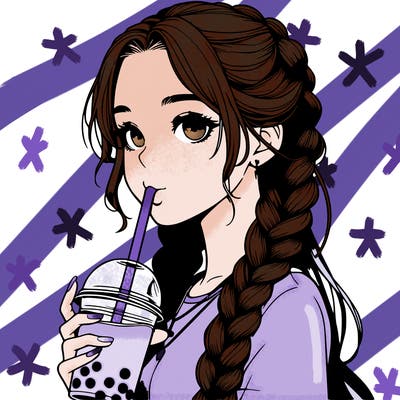 realistic girl with braided hair drinking boba