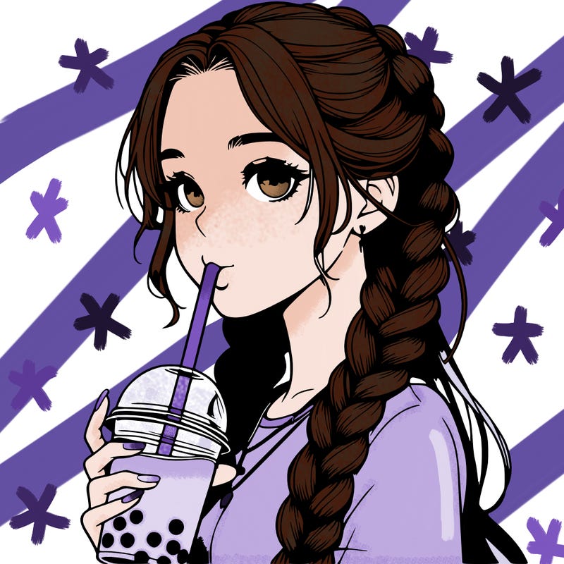 realistic girl with braided hair drinking boba