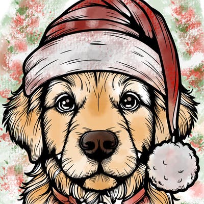realistic dog with a christmas hat