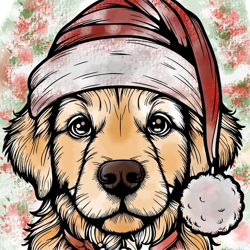 realistic dog with a christmas hat