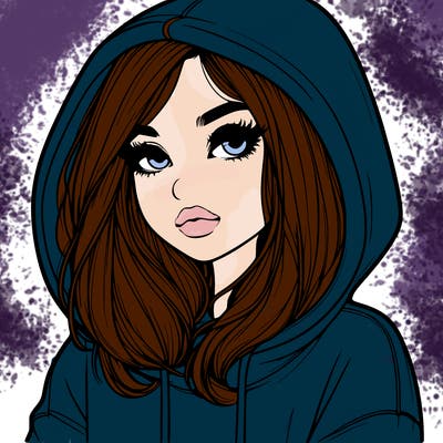 realistic girl with oversized hoodie and hair