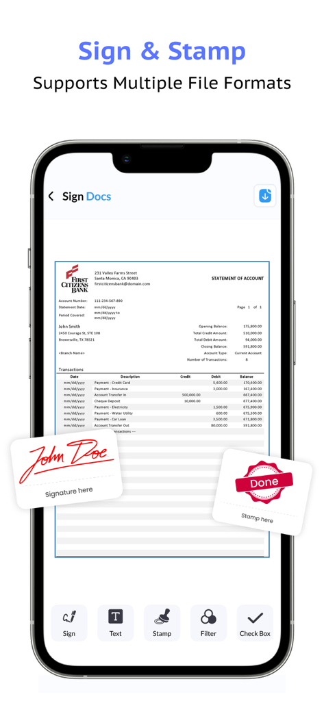 Digital signature and stamp on a PDF document