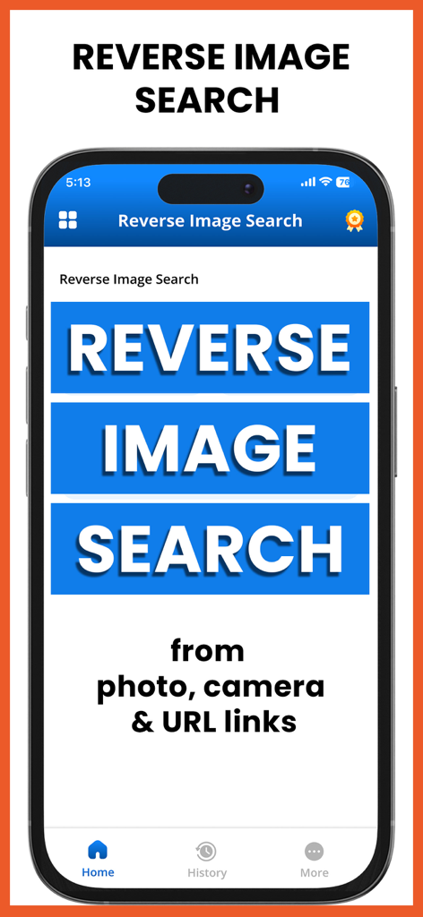 Image Search - Reverse Image - Image Search app interface showing reverse image search options from photo camera and URL links