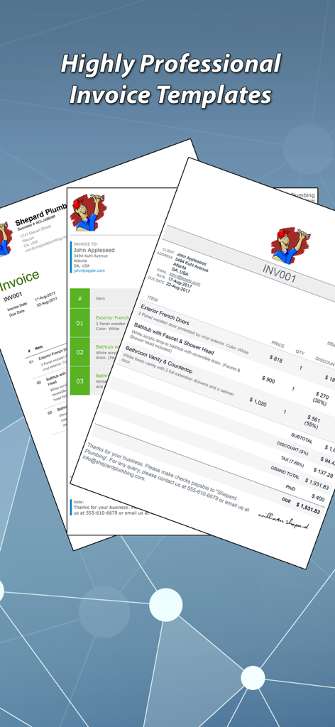 Invoice & Estimate Maker - Ejemplos de plantillas de facturas profesionales para contratistas y propietarios de pequeñas empresas