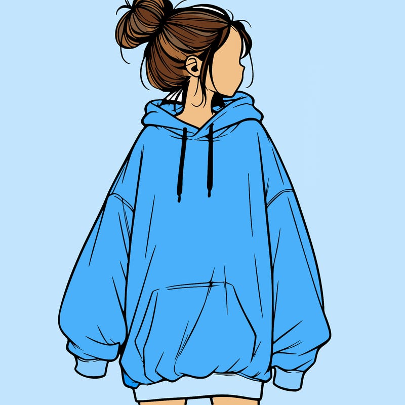 realistic girl with a oversized sweatshirt on and a bun