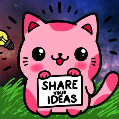 a cute cat saying share your ideas