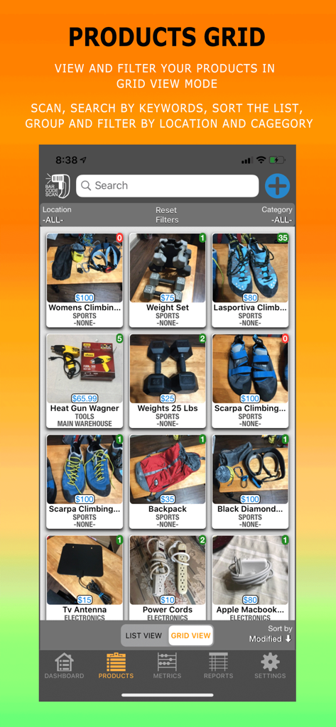 Smarter Inventory - Smarter Inventory app products grid displaying organized items with photos and pricing