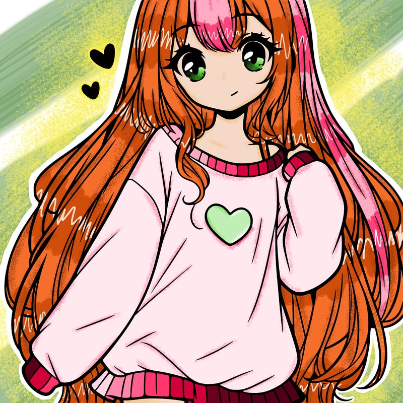 sweet cute anime girl with long hair in cute sweatshirt