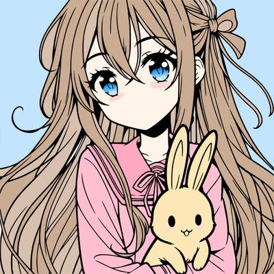 anime girl with long hair holding a bunny