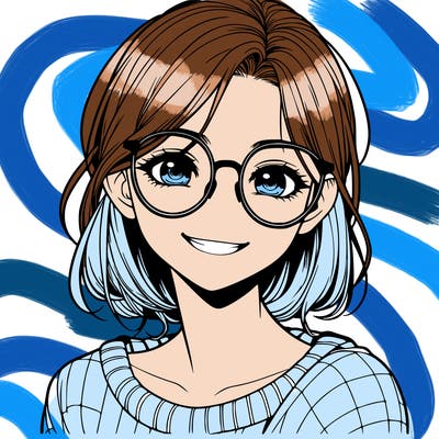 realistic girl with glasses smiling, eyes open