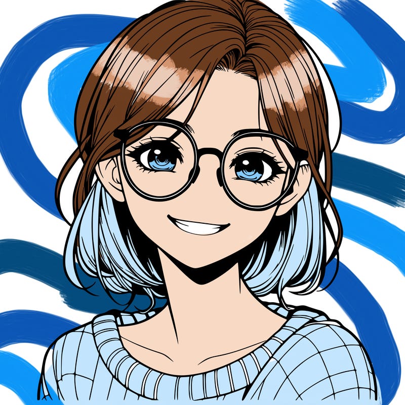 realistic girl with glasses smiling, eyes open