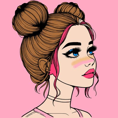 realistic girl with buns on the top of her head