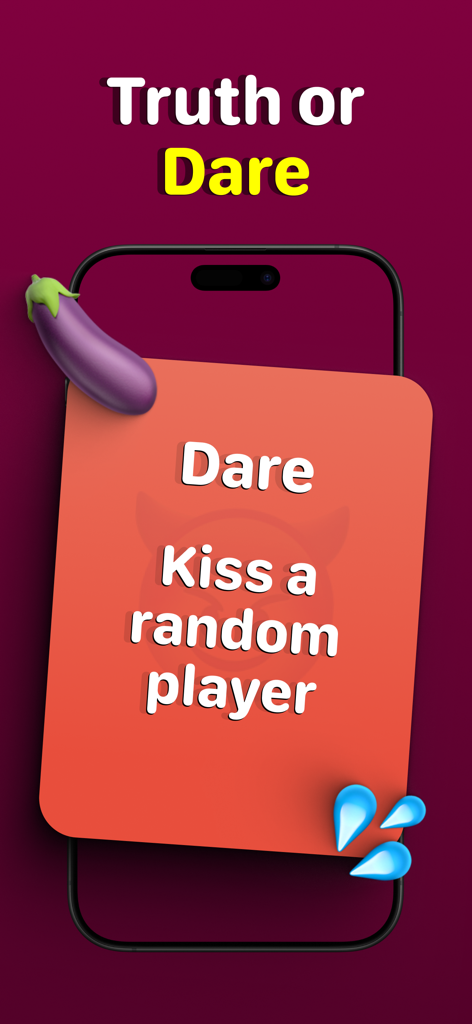 Truth or Dare Dirty Game - Interfaz de la aplicación Truth or Dare mostrando un desafío de reto para besar a un jugador aleatorio