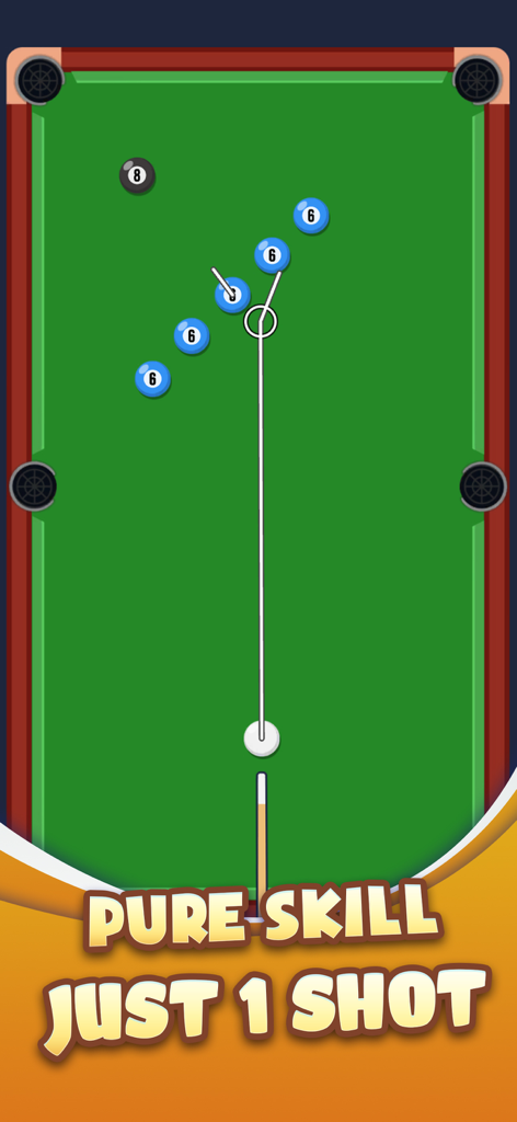 8 Ball Pool - 1 Shot - 8 Ball Pool 1 Shot mobile game screenshot showing a pool table puzzle level