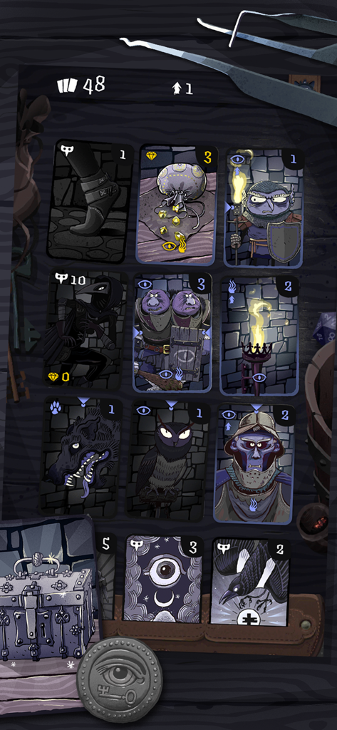 Card Thief - Tactical card grid in Card Thief mobile game showing guards and stealth mechanics
