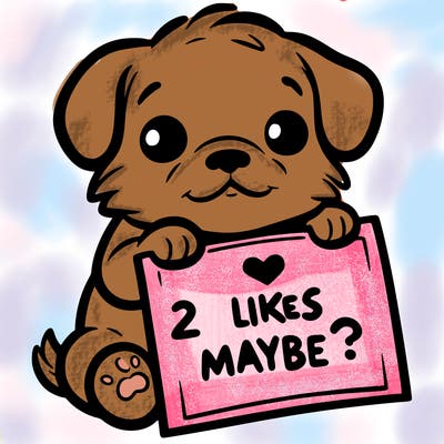 a puppy holding a sign that says 2 likes maybe?