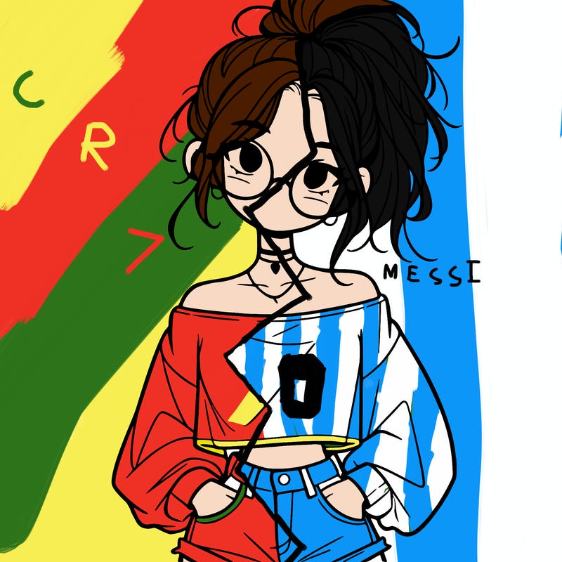 girl with a messy ponytail glasses a baggy crop top and jean shorts