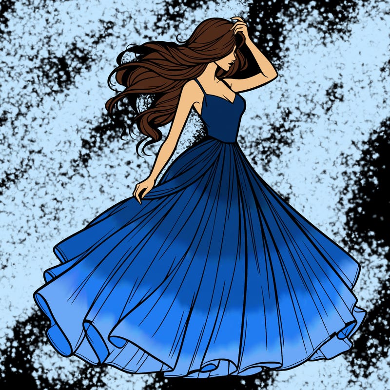 realistic woman with dress flowing in the wind