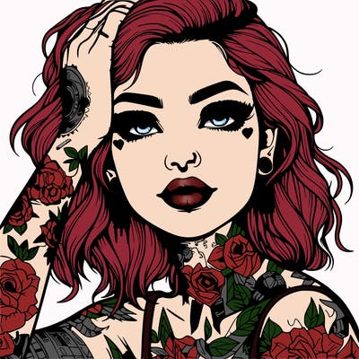 realistic girl with tattoos all over